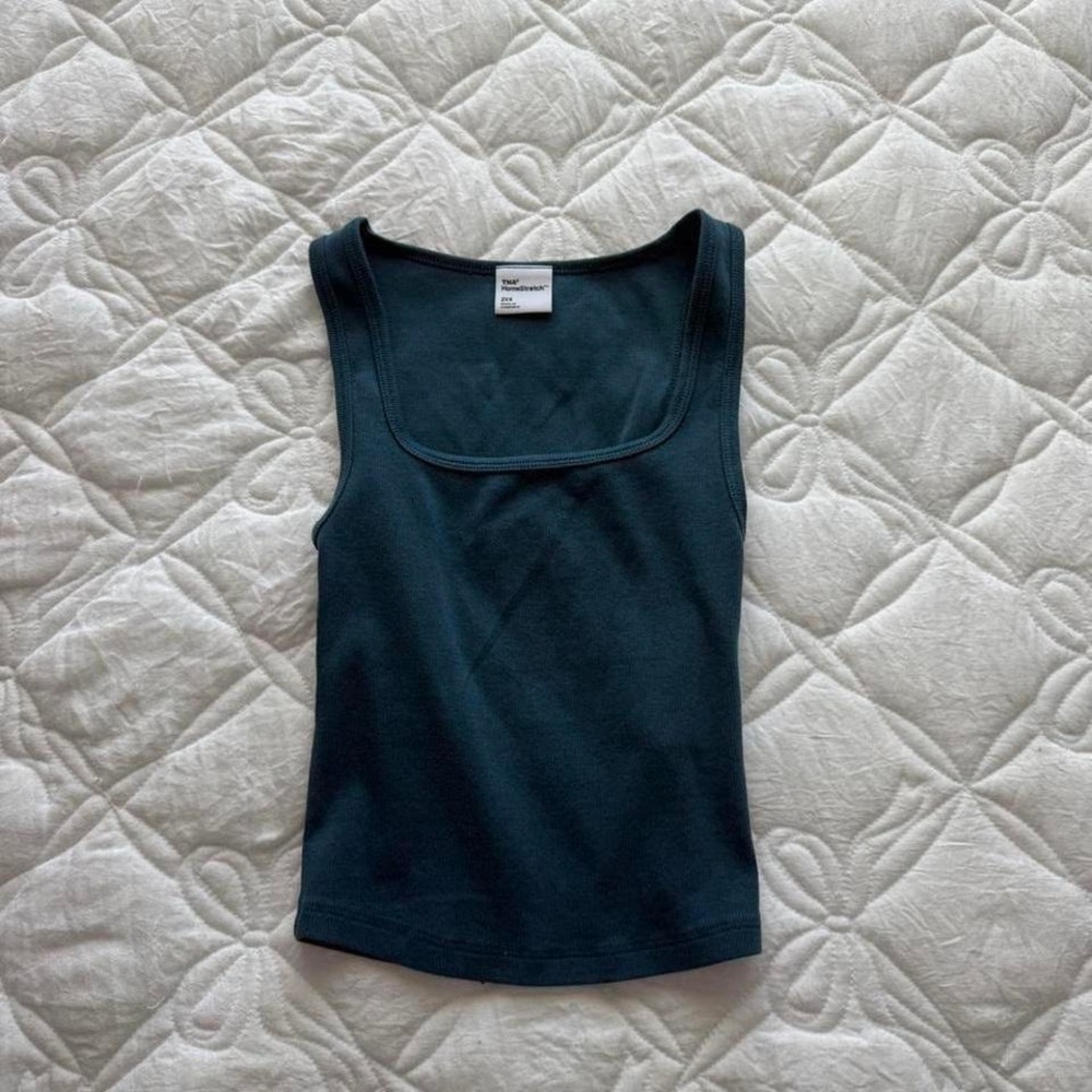 aritzia square neck ribbed dark blue tank top